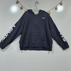 Levis Vintage Black White Relaxed Fit Hoodie Kangaroo Pockets Logo Size Large